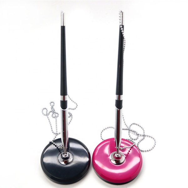 雙色圓形底座珠鍊塑膠櫃檯筆