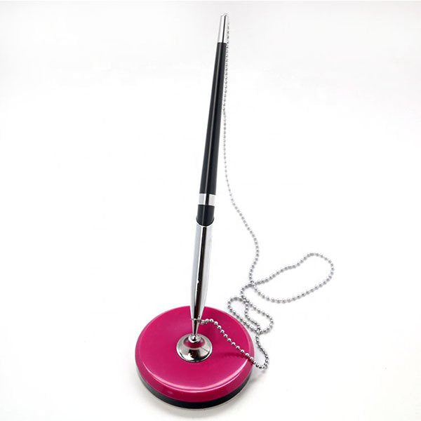 雙色圓形底座珠鍊塑膠櫃檯筆