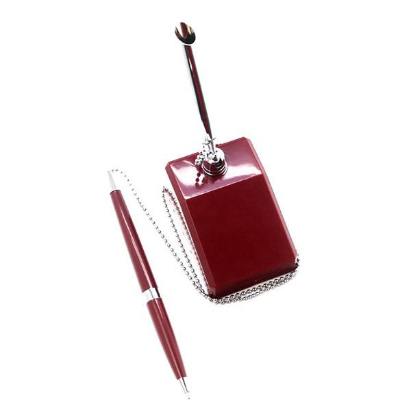 紅色梯形底座珠鍊塑膠櫃檯筆