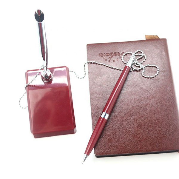 紅色梯形底座珠鍊塑膠櫃檯筆