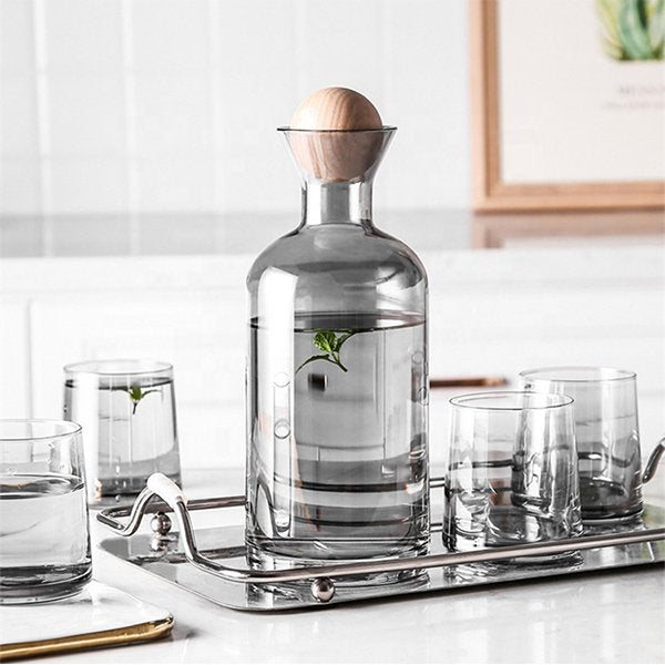 創意圓球木蓋玻璃冷水壺套組