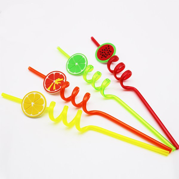 水果造型螺旋塑膠吸管-4件組