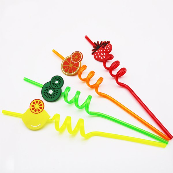 水果造型螺旋塑膠吸管-4件組