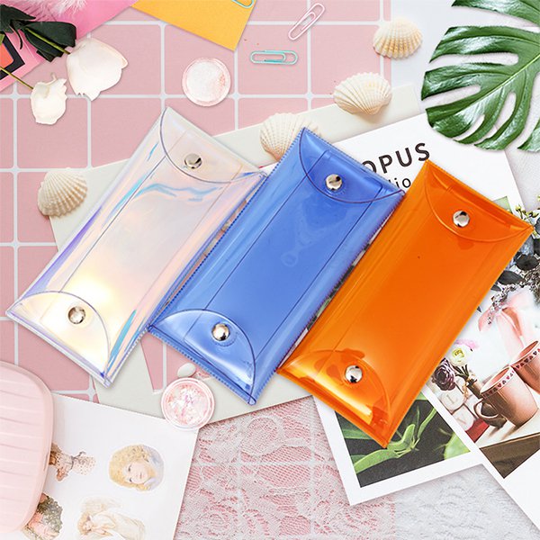 PVC多色透明雙扣筆袋