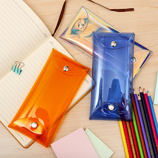 PVC多色透明雙扣筆袋