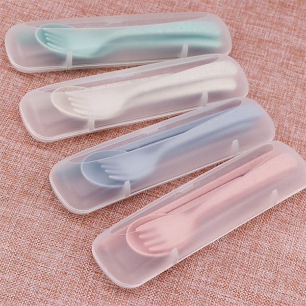 透明磨砂盒小麥餐具組