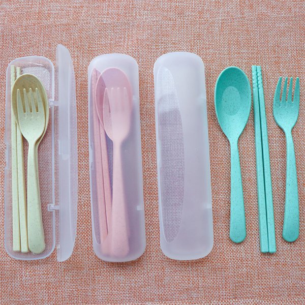 透明磨砂盒小麥餐具組