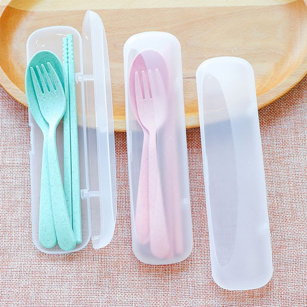 透明磨砂盒小麥餐具組