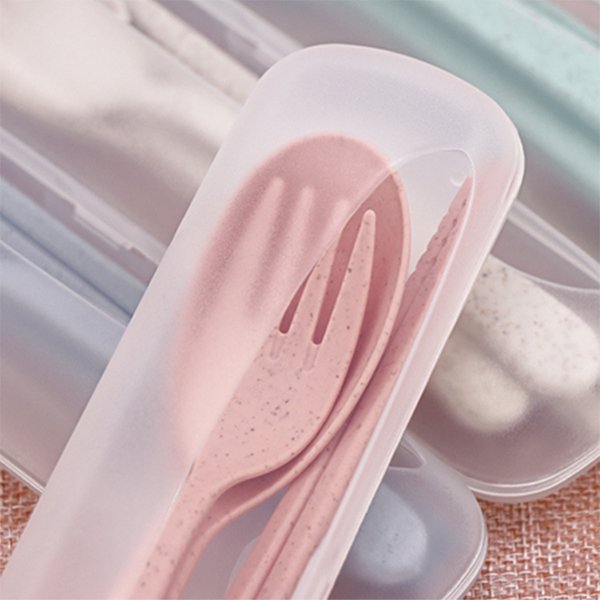 透明磨砂盒小麥餐具組