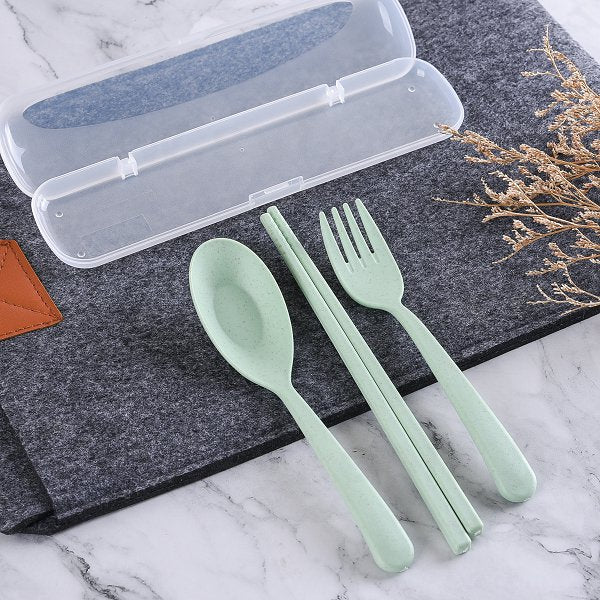 透明磨砂盒小麥餐具組