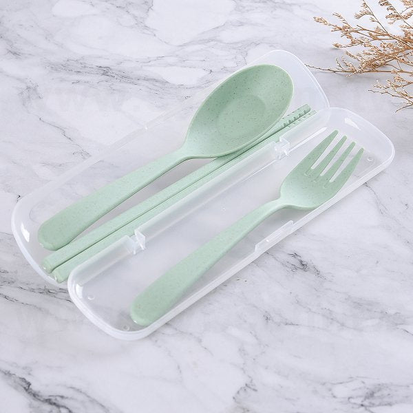 透明磨砂盒小麥餐具組