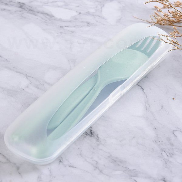 透明磨砂盒小麥餐具組