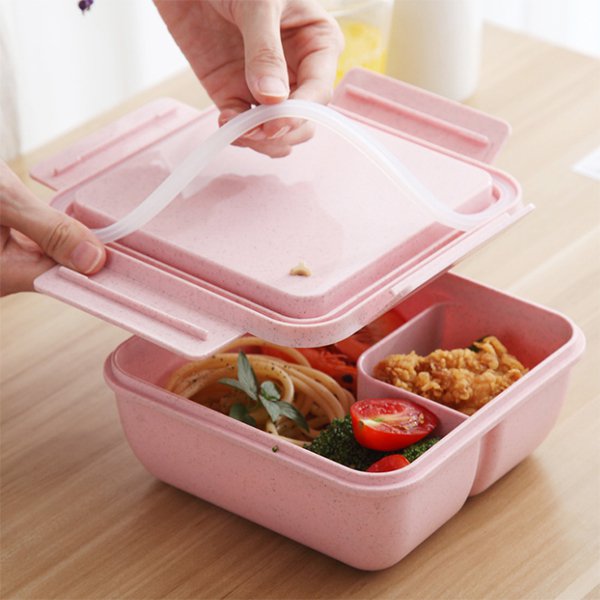 方形雙層2格小麥秸稈餐盒