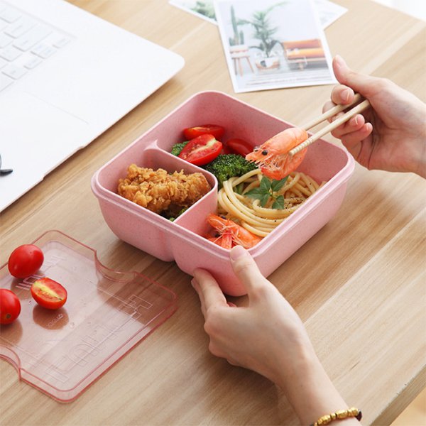 方形雙層2格小麥秸稈餐盒