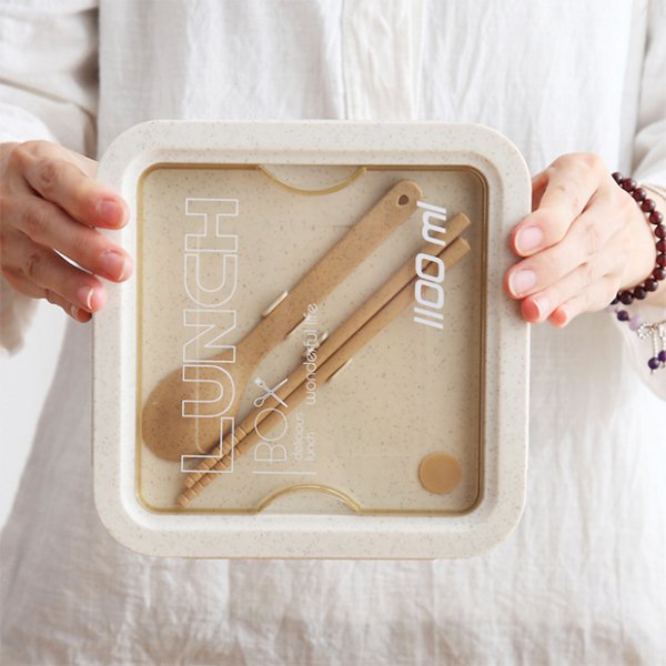 方形雙層2格小麥秸稈餐盒