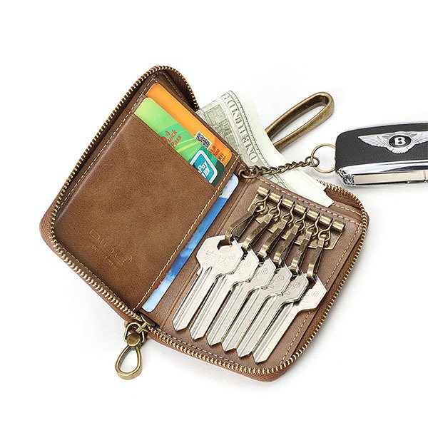 真皮拉鍊式鑰匙收納扣皮夾