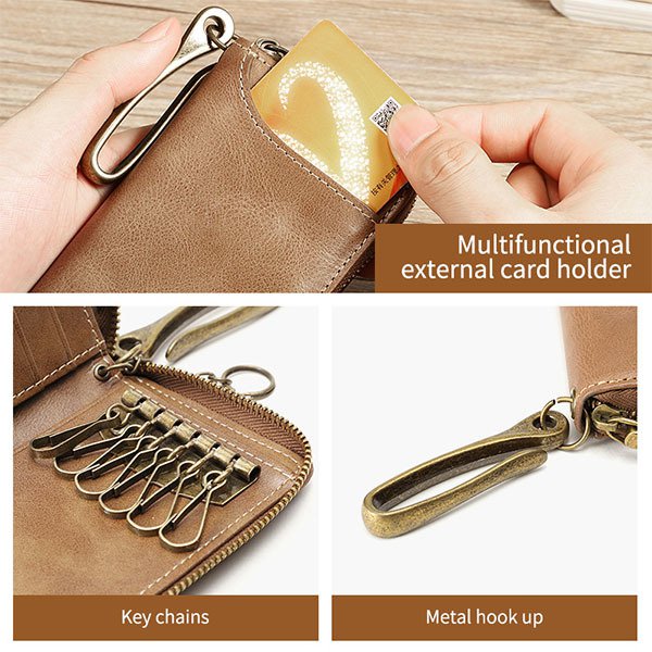 真皮拉鍊式鑰匙收納扣皮夾
