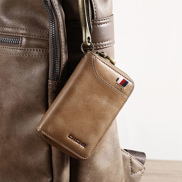 真皮拉鍊式鑰匙收納扣皮夾