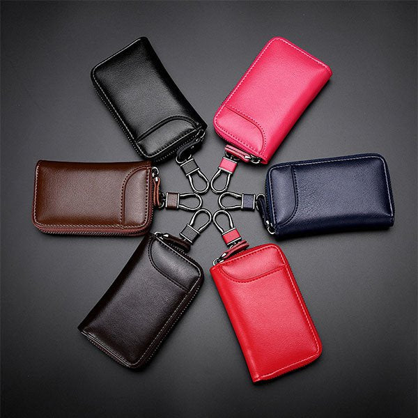 真皮拉鍊式信用卡夾層鑰匙包