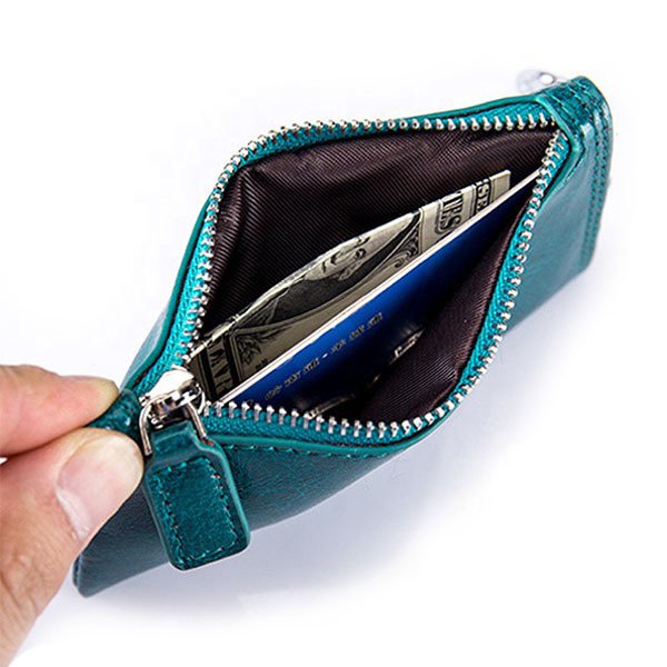 真皮雙拉鍊式鑰匙收納扣皮夾