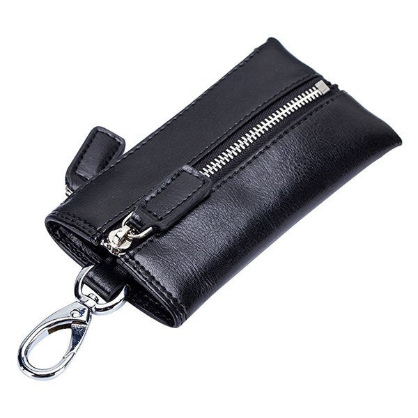 真皮雙拉鍊式鑰匙收納扣皮夾