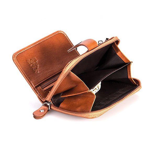 真皮磁扣式鑰匙收納扣拉鍊皮夾