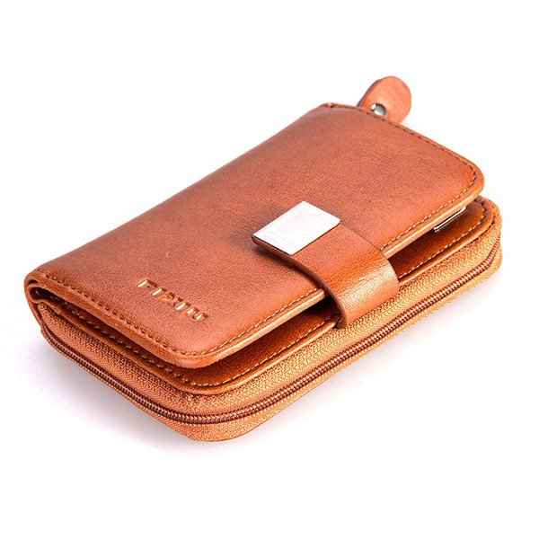 真皮磁扣式鑰匙收納扣拉鍊皮夾