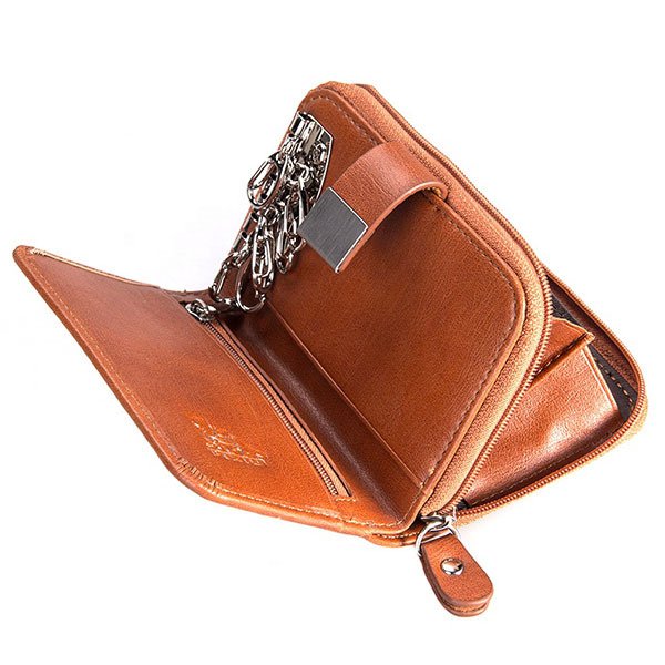 真皮磁扣式鑰匙收納扣拉鍊皮夾