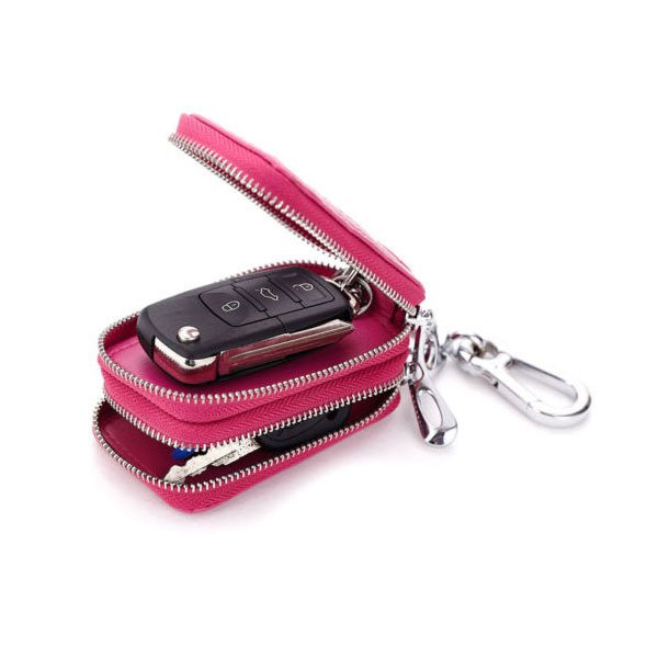 真皮多色雙拉鍊式鑰匙包