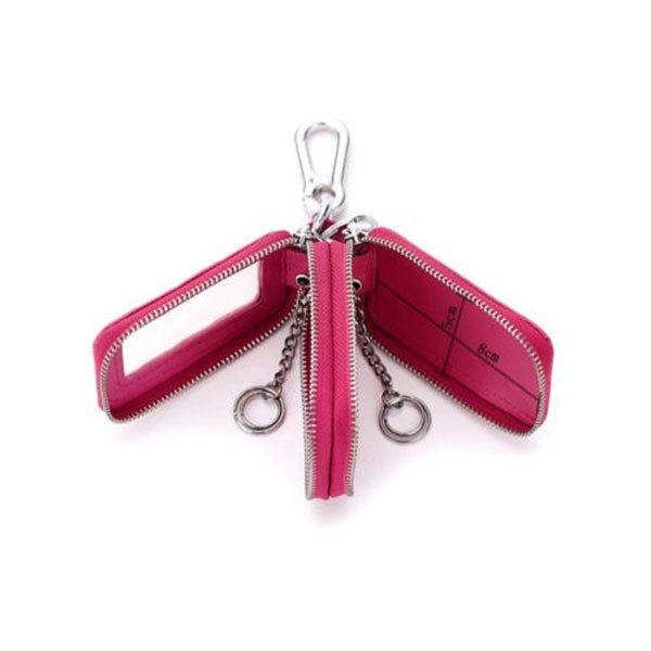 真皮多色雙拉鍊式鑰匙包
