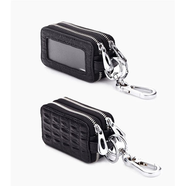 真皮多色雙拉鍊式鑰匙包