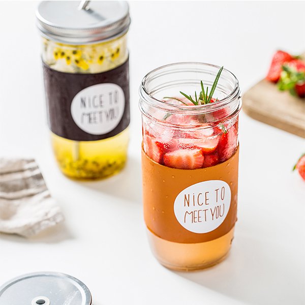 附吸管玻璃冷飲果汁杯