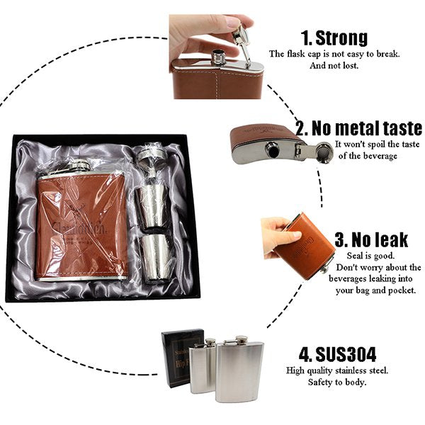 304不鏽鋼貼皮酒壺禮盒組
