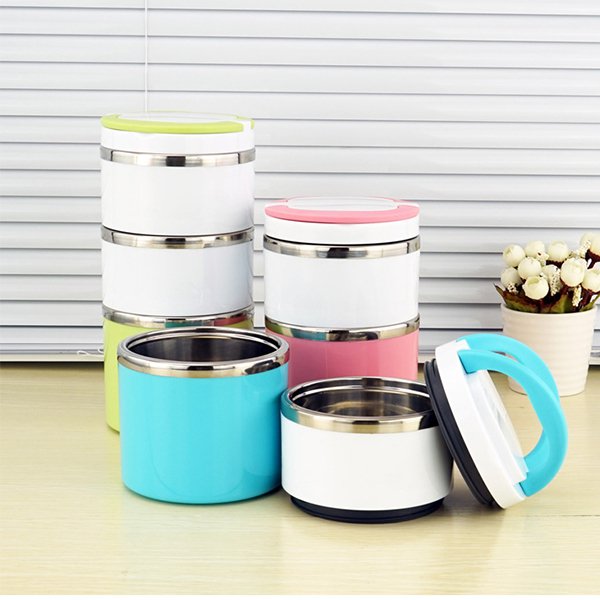 雙層圓形防漏附提把餐盒