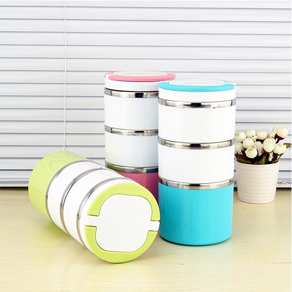 雙層圓形防漏附提把餐盒