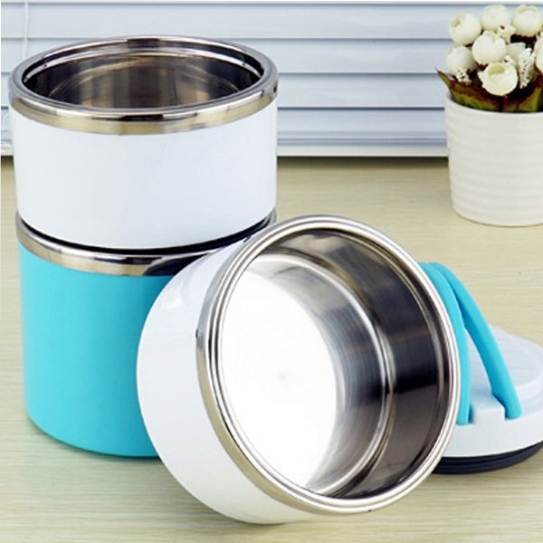 雙層圓形防漏附提把餐盒