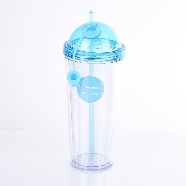 520ml雙層塑料杯-圓弧蓋吸管杯