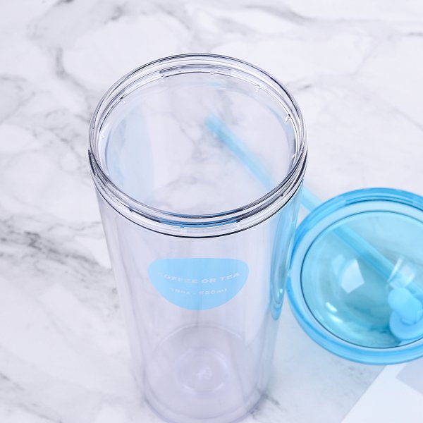 520ml雙層塑料杯-圓弧蓋吸管杯