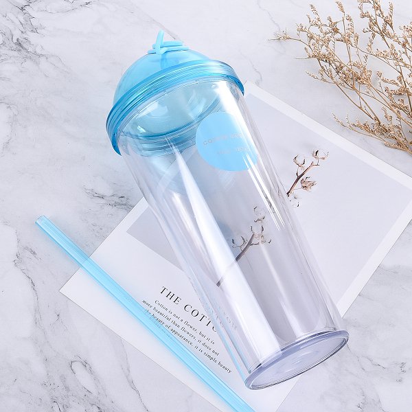 520ml雙層塑料杯-圓弧蓋吸管杯