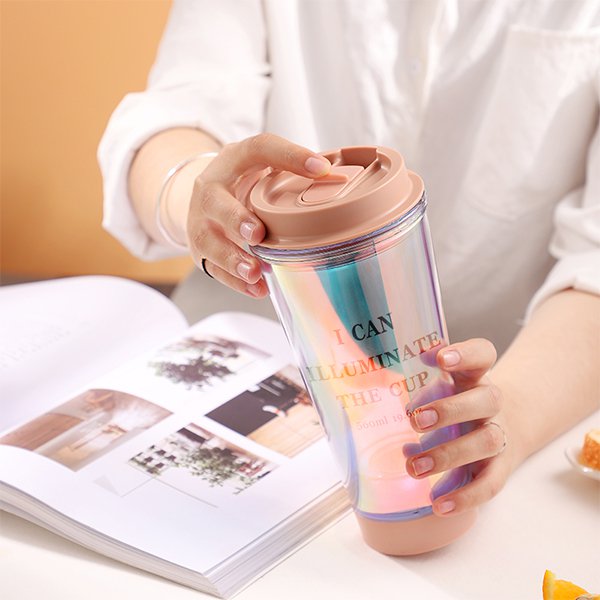 LED發光雙層塑膠隨身杯