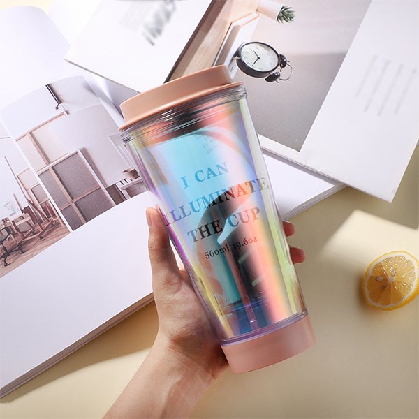 LED發光雙層塑膠隨身杯