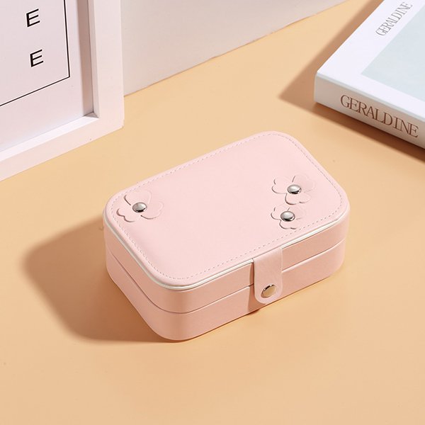 雙層飾品盒-方形小花PU首飾盒