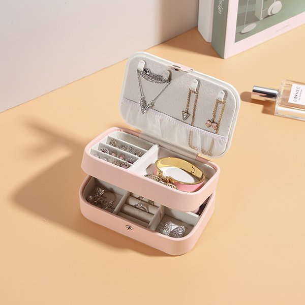 雙層飾品盒-方形小花PU首飾盒