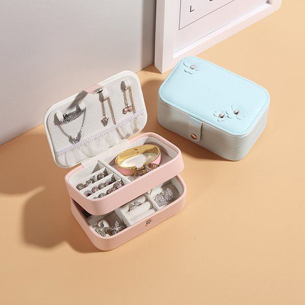 雙層飾品盒-方形小花PU首飾盒