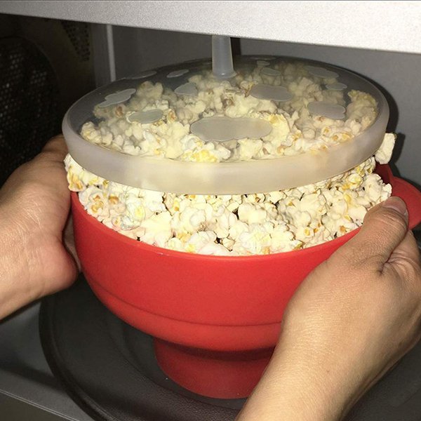 微波可摺疊附蓋矽膠摺疊爆米花碗