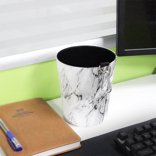 大理石皮革車用垃圾桶-附登山扣