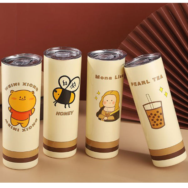 茶色咖啡吸管不鏽鋼保溫杯