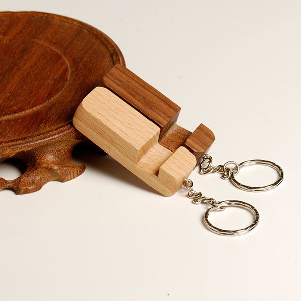 竹製鑰匙圈-手機架功能