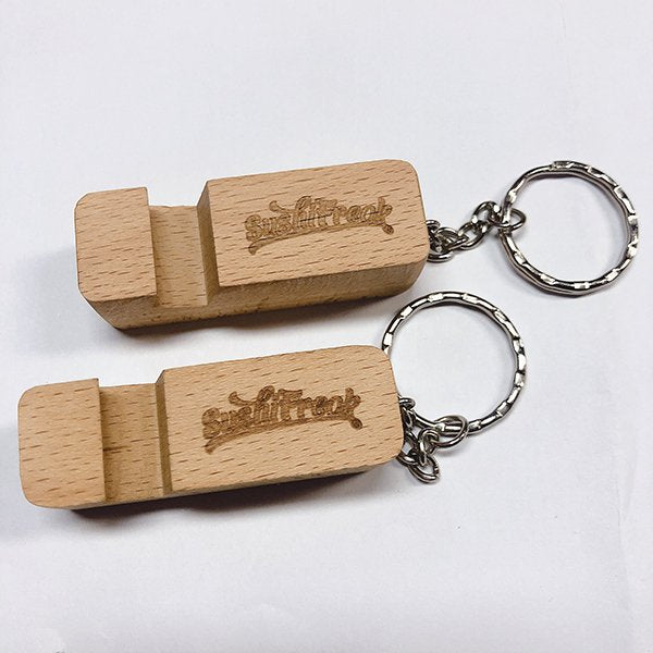 竹製鑰匙圈-手機架功能