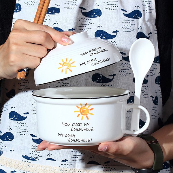 泡麵陶瓷碗蓋組-附湯匙